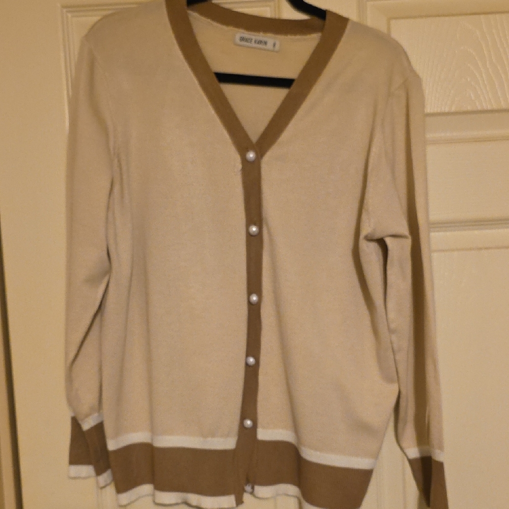 Grace Karin Cream and Brown Cardigan
